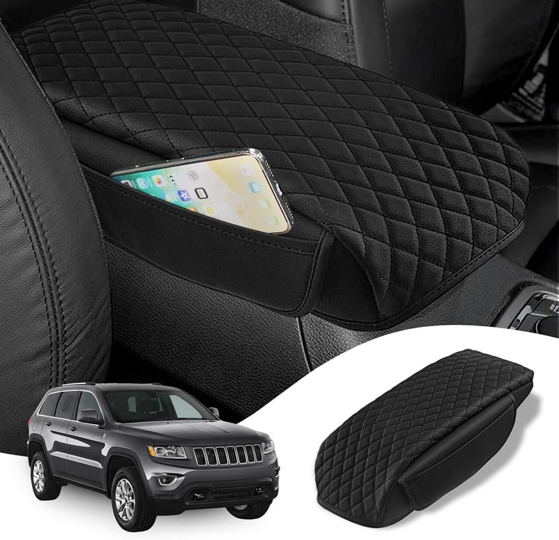 Rilsen Custom Fit for Center Console Cover 2011-2021 Jeep Grand Cherokee Armrest Cover Center Console Pad Interior Accessories Car Armrest Seat Box Cover Protector with Pockets Storage Bag - Image 1